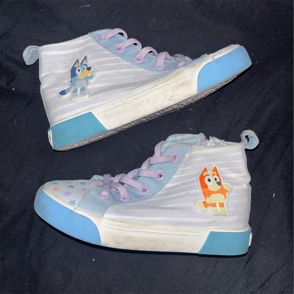 Bluey & Bingo Toddler Girls High Top Sneakers Side Zip Blue size 12 fair cond